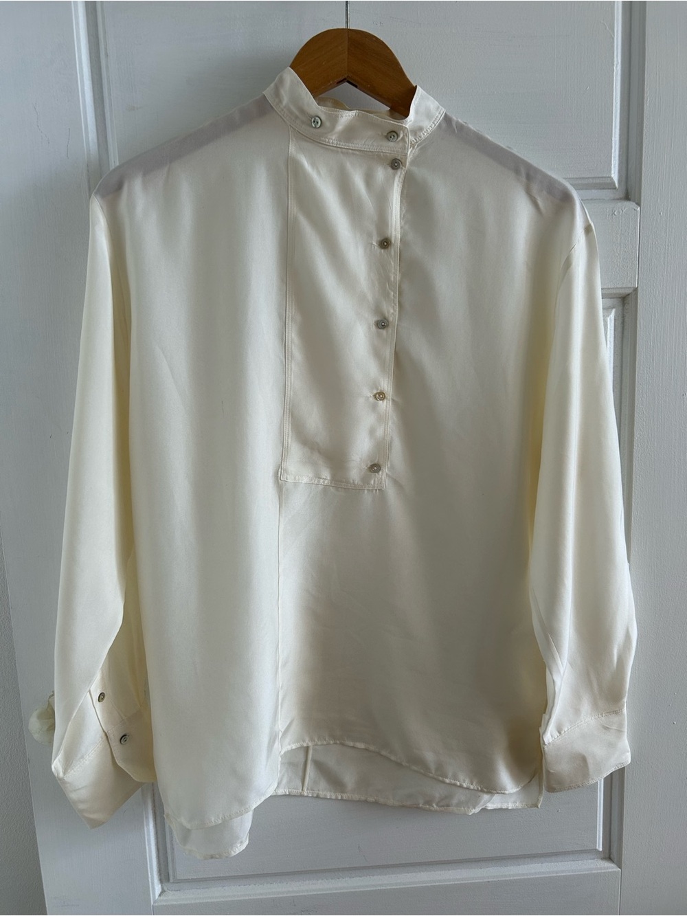 Zara NWT 100% Silk Ivory High Neck Blouse XS